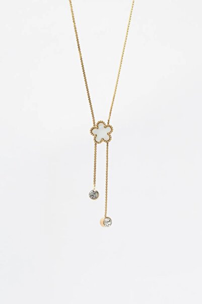 MinAccessory قلادة من الفولاذ الذهبي مع تفاصيل البرسيم ذو الخمس أوراق باللون ...