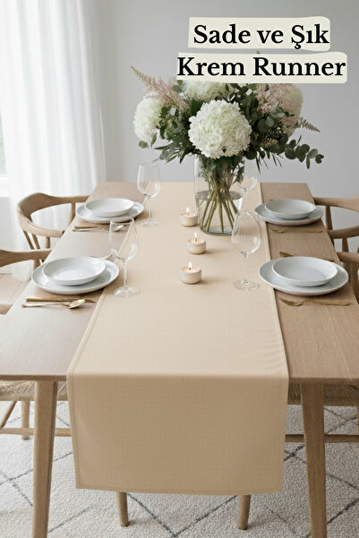 KAMİZ Krem Runner Sade Ve Şık Runner Leke Ve Sıvı İticiliği 40x110 Cm