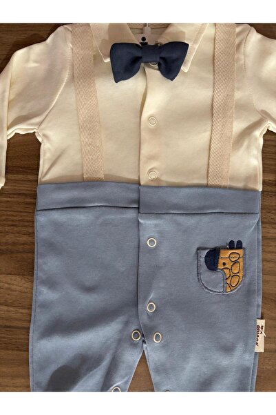 Gökçe Bebe Papyonlu Erkek Bebek Önden Çıtçıtlı Tulum Pamuklu Erkek Bebek