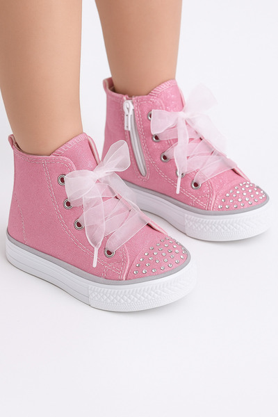 KATEYLER حذاء رياضي للفتيات باللون الوردي اللامع مع أحجار وسحاب طويل، مقاسات ...