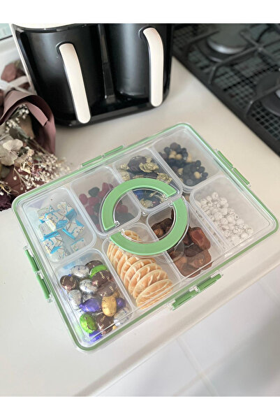 zemihra 18 Parça 8 Bölmeli Kapaklı Kulplu Sızdırmaz Kapaklı Saklama Kabı Seti - Çok Amaçlı Çerezlik Seti