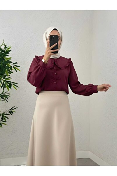 MODA Ruffled Baby Collar Bow Detailed Skirt Top Short Shirt