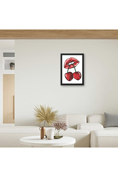 RS JANTİ STORE Pictură Pop Art cu buze de cireșe, înrămată, modernă, pentru cameră pentru adolescenți, decor de perete pentru sufragerie