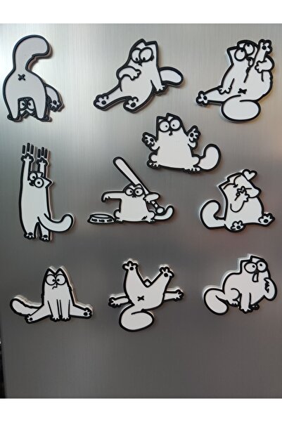 SS 3D MODELLEME Çılgın Kediler Buzdolabı Magneti 10 Adet, Dekoratif Sevimli M...