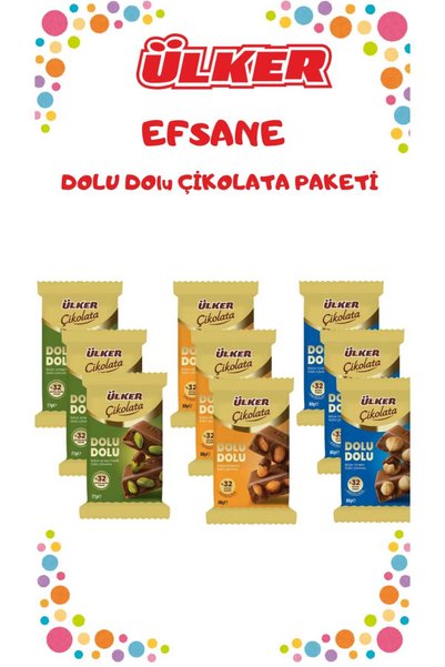 Ülker Chocolate Mix with Whole Pistachios, Whole Almonds, and Whole Hazelnuts, 9 Pieces