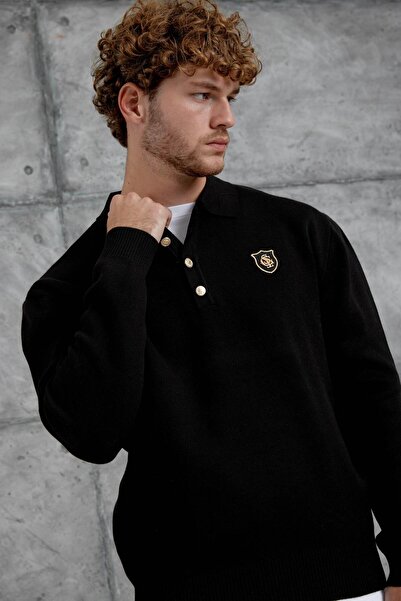 NOMARC Μαύρο πλεκτό πουλόβερ με λεπτομέρεια Gst Arma