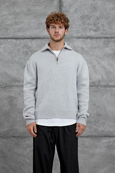 NOMARC Gray Gst Half Zipper Oversize Knitwear