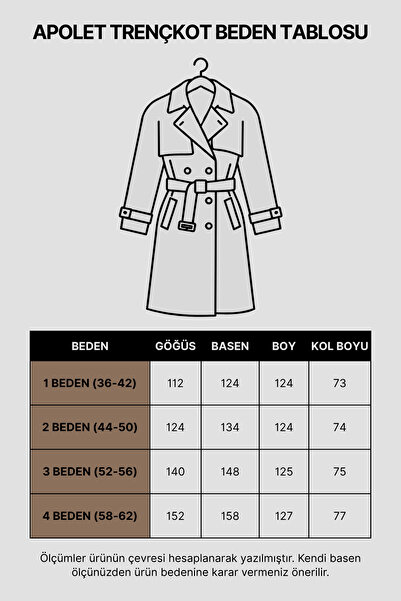 CHUL Büyük Beden Canvas Apolet Detaylı Astarlı Kemerli Uzun Trençkot - CAMEL