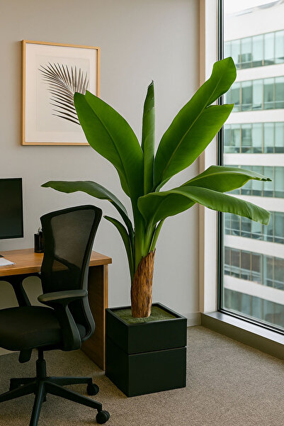 moysahsap party&ahşap Muz Ağacı Balkonlarınız için Gerçek yaprak Görünüm Yapay Ağaç 130 Cm Doğal Ahşap Saksılı