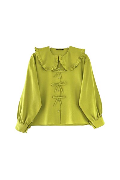 MODA Ruffled Baby Collar Bow Detailed Skirt Top Short Shirt