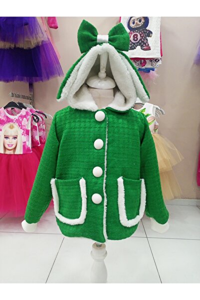 Niliya çocuk giyim Green Chanel Fabric Hooded Girl's Coat