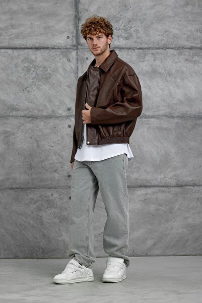 NOMARC Καφέ δερμάτινο μπουφάν Gst oversized