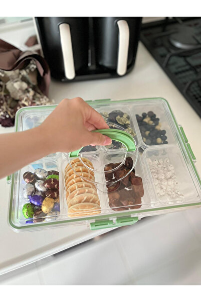zemihra 18 Parça 8 Bölmeli Kapaklı Kulplu Sızdırmaz Kapaklı Saklama Kabı Seti - Çok Amaçlı Çerezlik Seti