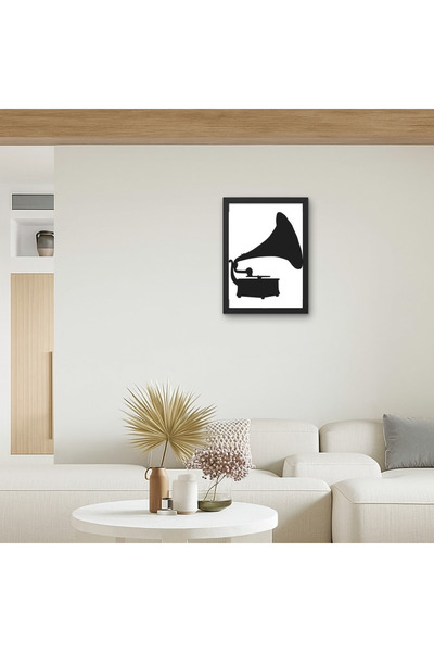 RS JANTİ STORE Tablou cu siluete de gramofon |   Decor muzical alb-negru |   Artă de perete nostalgică din lemn