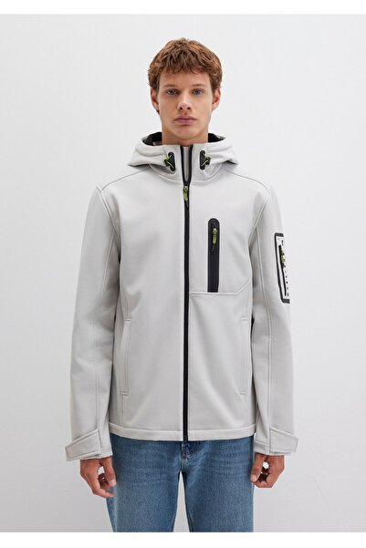 Mavi kapüşonlu slim fit (su itici) scuba ceket