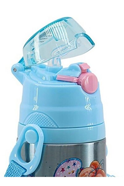 Marllow Okul için çelik suluk Lisanslı Turkuaz 600ml Çelik Pipetli Okul Suluk Çocuk Matara