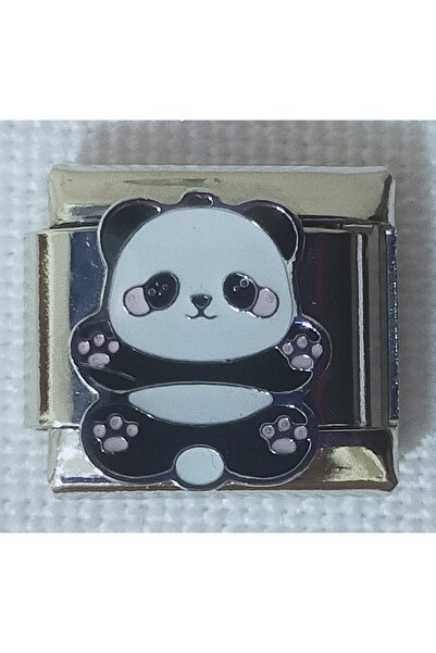 SATIYU BUTİK Panda Figured Stainless Steel Italian Bracelet Charm – Silver Color, Mirror Polished Surface