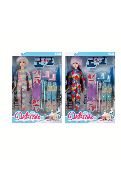 JML Păpușă 30cm cu Echipament de Schi, Costum Colorat și Accesorii Sportive D...