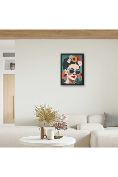 RS JANTİ STORE Frida Style Woman with Sunglasses Painting Pop Art Floral Wall...