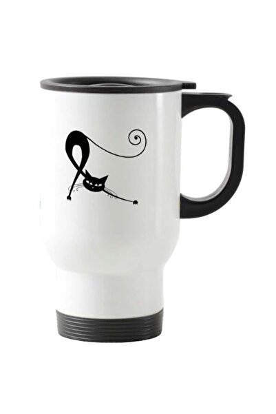 RYN Cartoon Cat Printed Travel Mug White 13centimeter