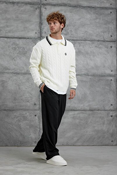 NOMARC Πλεκτό πλεκτό υπερμεγέθη πλεκτό πουλόβερ με λαιμόκοψη εκρού λευκό