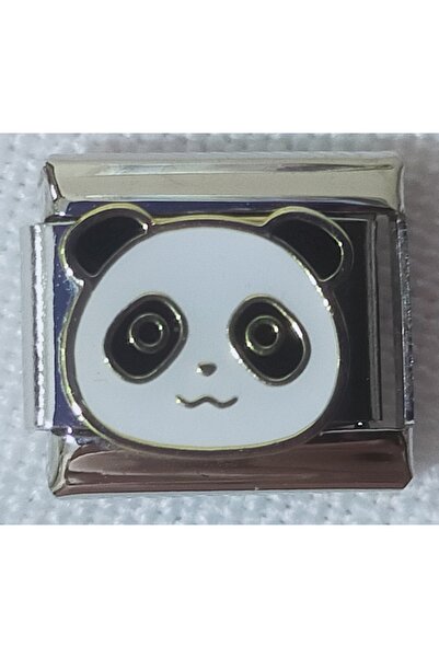 SATIYU BUTİK Panda Figured Stainless Steel Italian Bracelet Charm – Silver Color, Mirror Polished Surface