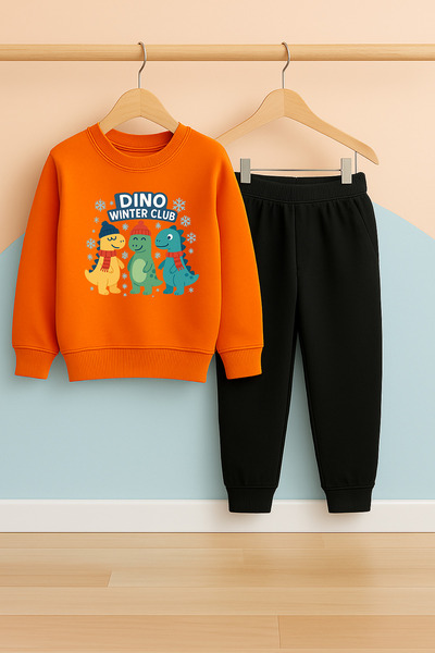 BookOrBook Παιδικό Σετ Αθλητικής Φόρμας | Δεινόσαυροι | 3-12 ετών | 100% βαμβάκι 3 κλωστές Σ επένδυση fleece Χοντρό ύφασμα | Χειμώνας