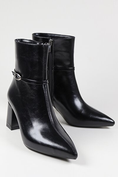 NiceDiffer sivri burun mini toka detaylı Kısa kalın topuklu kadın botu