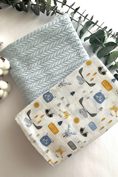 NuvioKids طقم بطانية وغطاء من الموسلين العضوي - طقم بطانية أطفال مكون من قطعتين