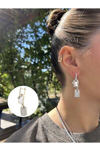 Finery by Nerrs Double Plate Design, Stone Inlaid Earrings