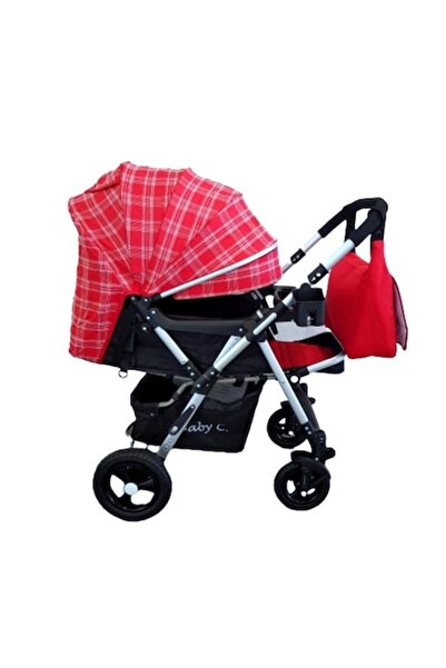 Baby Care 2-in-1 Pro 511 Stroller, Aluminum Frame, Reversible Handle, Adjustable Backrest, Red Patte