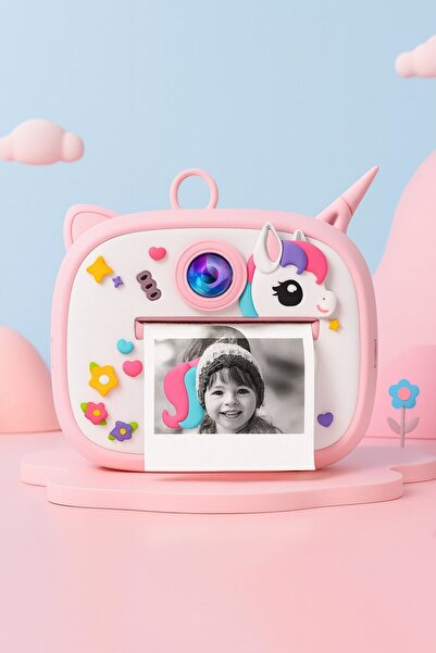AteşTech Unicorn Temalı Anında Baskılı Çocuk Kamerası Print Kamera | Çift Kam...