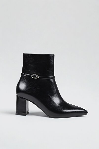 NiceDiffer sivri burun mini toka detaylı Kısa kalın topuklu kadın botu