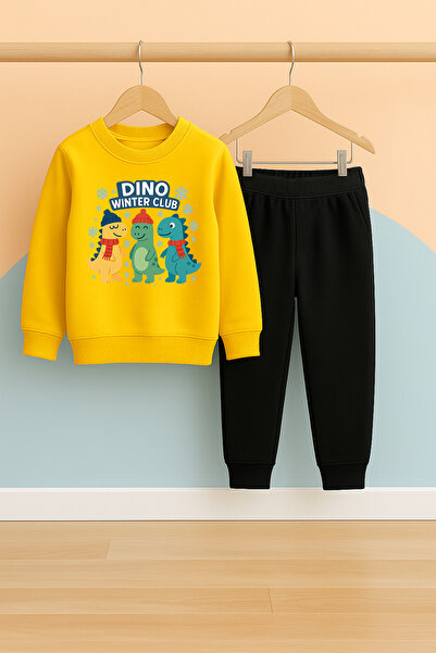 BookOrBook Παιδικό Σετ Αθλητικής Φόρμας | Δεινόσαυροι | 3-12 ετών | 100% βαμβάκι 3 κλωστές Σ επένδυση fleece Χοντρό ύφασμα | Χειμώνας