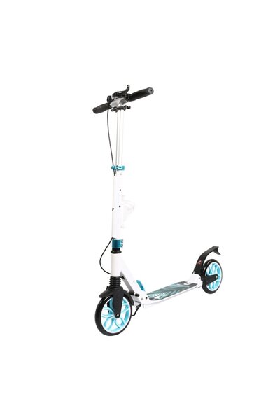 NOVOKIDS Trotinetă din aluminiu cu frână pe disc Fiore Plus, suspensie dublă, roată de 200 mm, alb și albastru