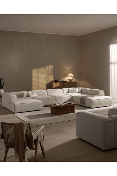 NAYAR HOME DESİGN ROLEX 5 MODÜL KIRIK BEYAZ KETEN SAĞ KÖŞE KOLTUK TAKIMI