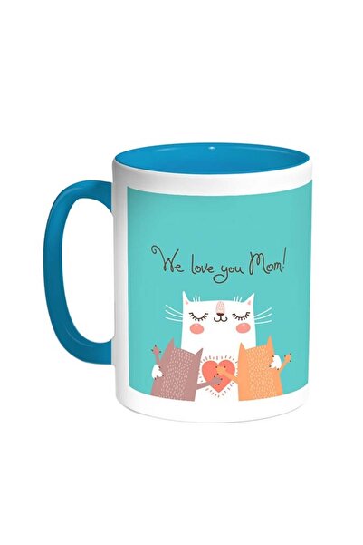 RYN We Love You Mom Printed Coffee Mug Turquoise/White 11ounce