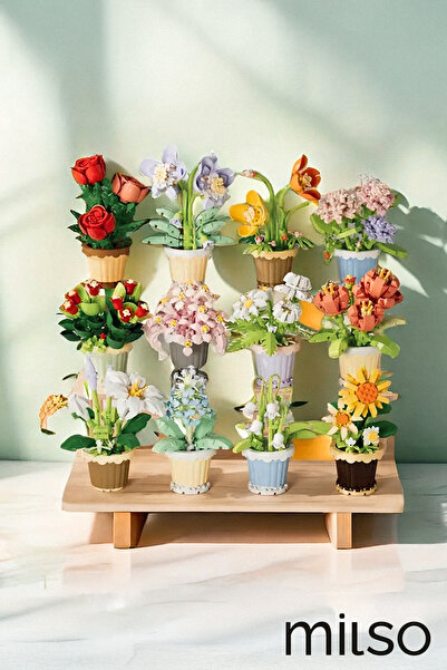 MİLSO Potted Flower Building Block Set – 260+ Pieces - Decorative Tabletop Plant Model - 1 Piece - 09
