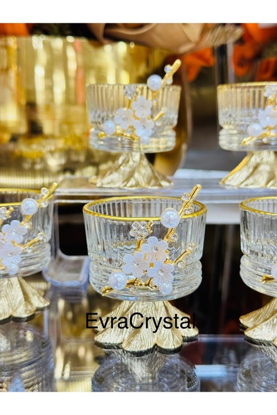 EVRA 6 Adet Ayaklı İnci Taşlı Yeni Lokumluk - Şekerlik - Sunumluk