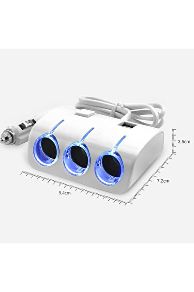 nelerbulurum ÇİFT USB'Lİ AÇMA KAPAMA TUŞLU MAVİ LED IŞIKLI 3'LÜ OTO ÇAKMAK ÇO...