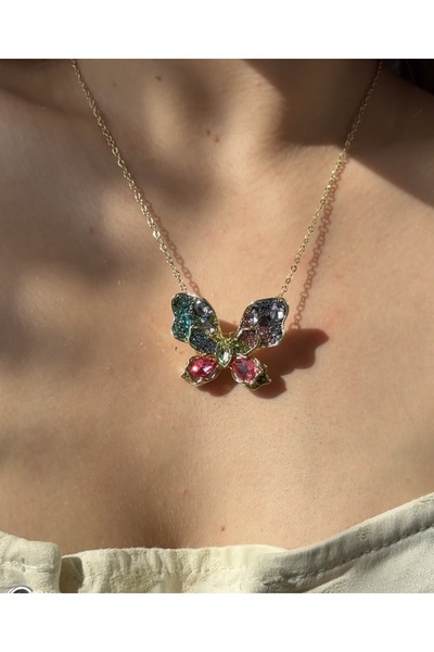 HOUSEKİ Taş İşlemeli Kelebek Kolye