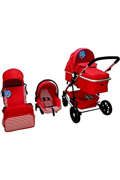 Baby Care 3-in-1 PRO YK Stroller with Aluminum Frame, Reclining Backrest, Auto Seat, and Bag, Red