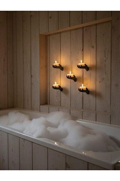 Dropcek eticaret Siyah Dekoratif El Figürlü Duvar Süsü ve Mumluk 5'li Set (Le...