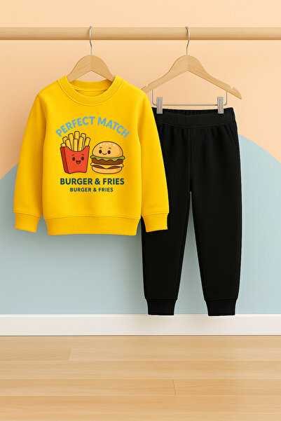 BookOrBook Παιδικό Σετ Αθλητικής Φόρμας | Γρήγορο φαγητό | 3-12 ετών | 100% βαμβάκι 3 κλωστές Σ επένδυση fleece Χοντρό ύφασμα | Χειμώνας