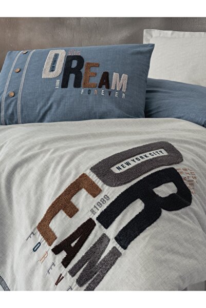 ŞENER HOME Cottonbox Mood Embroidered Ranforce Single Duvet Cover Set Forever Gray