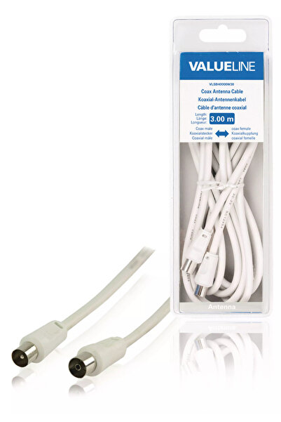 OEM Male-female coaxial cable 3m Double Shielded white VALUELINE