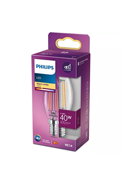 Philips LED filament candle bulb B35 E14 4.3W (40W) 470lm 2700K warm light 929001889755