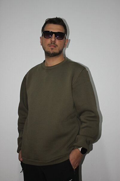 Habura Store Regular Fit Bisiklet Yaka Kalın Basic Düz Sweatshirt