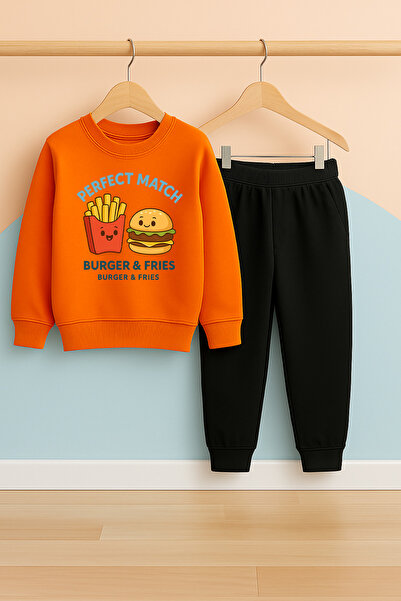 BookOrBook Παιδικό Σετ Αθλητικής Φόρμας | Γρήγορο φαγητό | 3-12 ετών | 100% βαμβάκι 3 κλωστές Σ επένδυση fleece Χοντρό ύφασμα | Χειμώνας