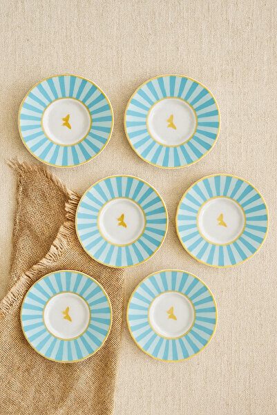 porselenden Bomonty Turquoise 6 Person 13 cm Tea Plate Hand Decorated Premium Porcelain